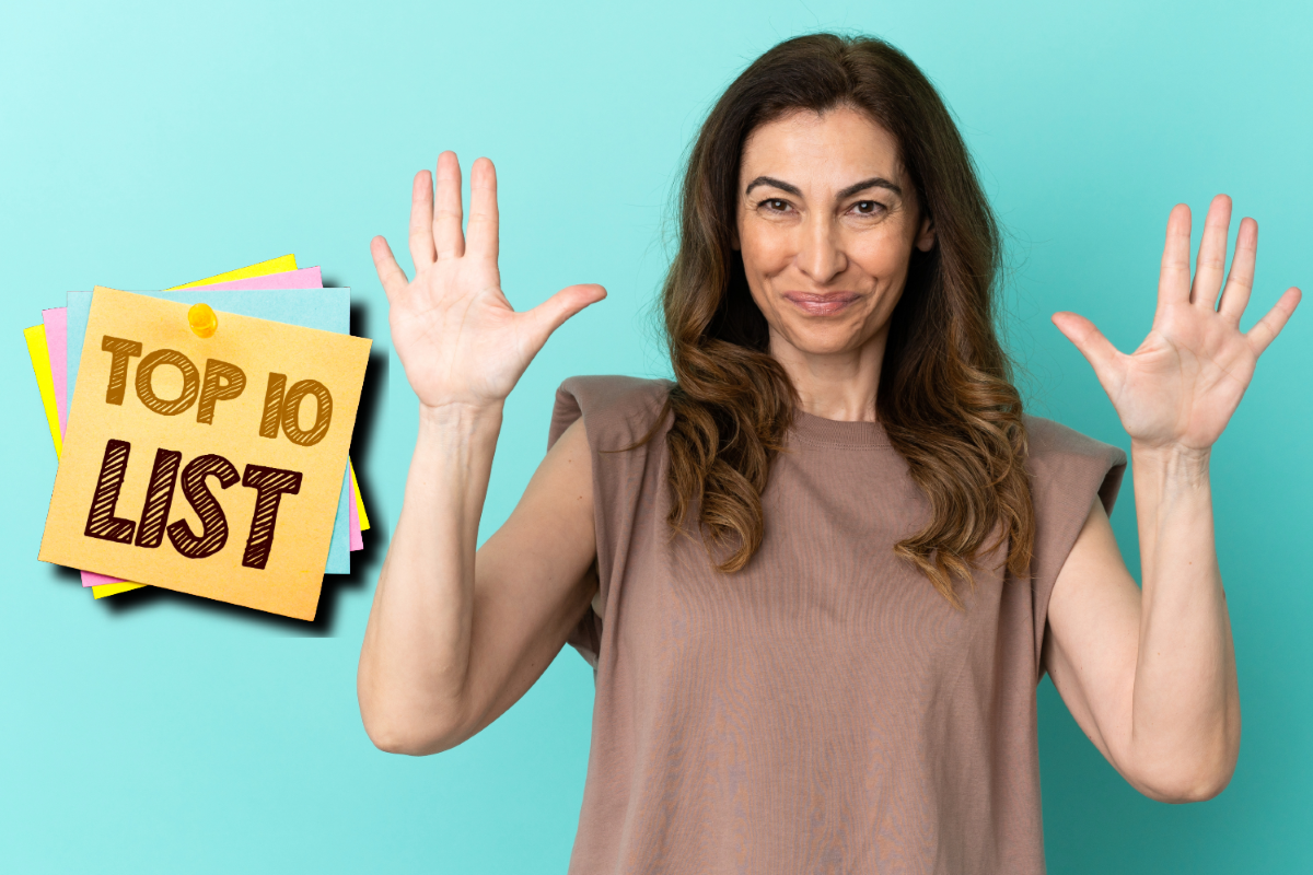 woman with hands up
