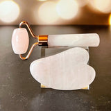 Rose Quartz Gua Sha Stone & Mini Facial Roller Set